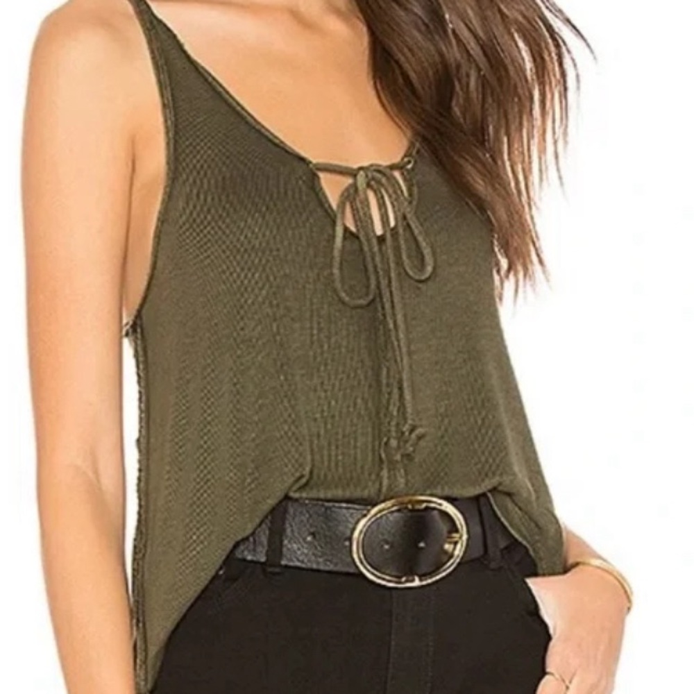 Free People We The Free Scarlet Tank Top XS Olive Ribbed Tie Front Boho Top